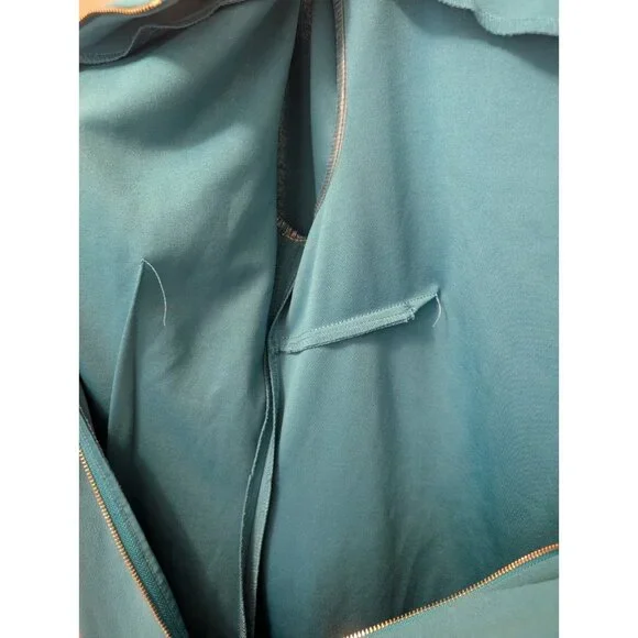 Calvin Klein, Blue/Teal Back Zip Sheath Dress with Bell Sleeves, Size 8 - Picture 4 of 8